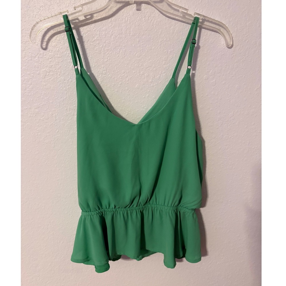 She + Sky Kelly Green Peplum Side Tie Tank Top Womens Large Adjustable Straps - Picture 2 of 5